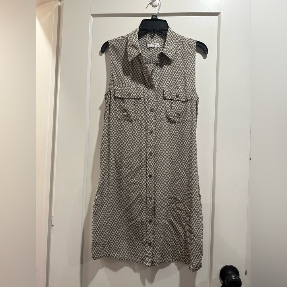 Equipment‎ Femme Green Lattice 100% Silk Sleeveless Shirt Dress Button Size M